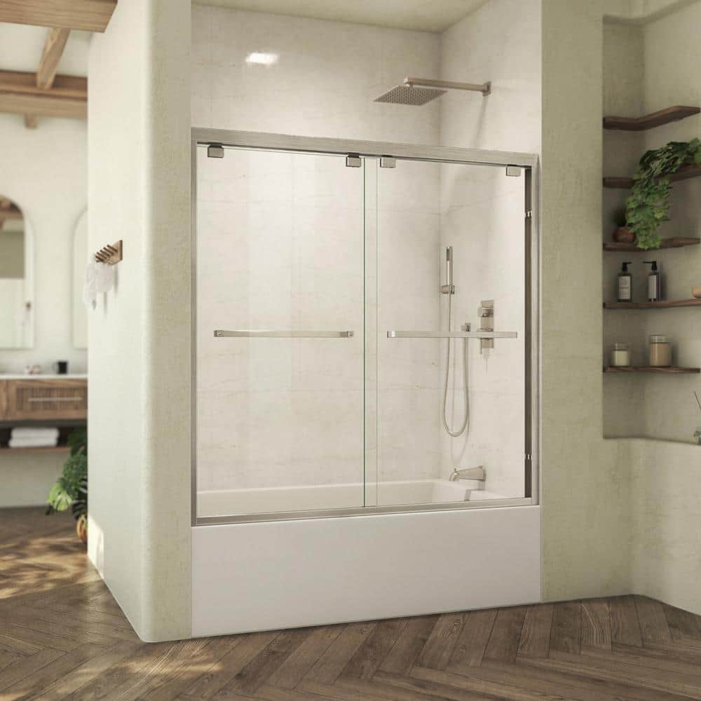 Abbey 27.5 in. W x 58 in. H Semi-Frameless Sliding Tub Door in Brushed Nickel with Clear Glass price history on PriceWatchPro