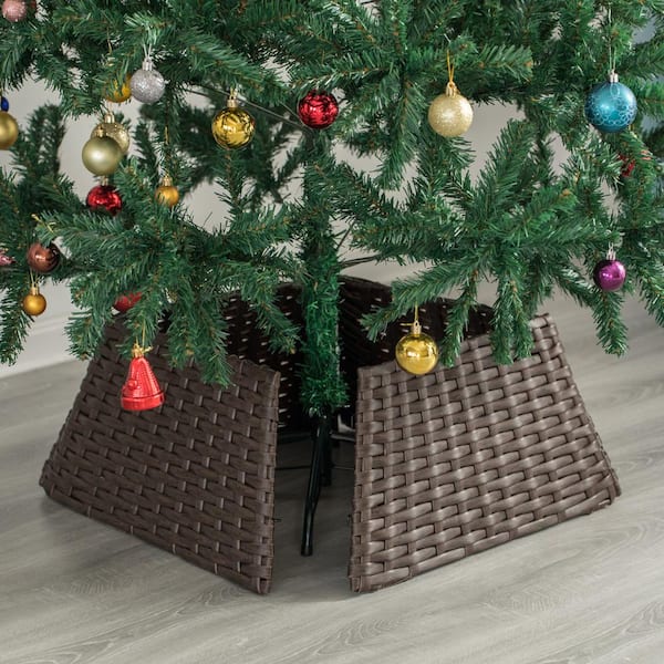 Gardenised Brown Plastic, Rattan Foldable Christmas Tree Skirt Collar Basket, Ring Base Stand Cover QI004155.BR - The Home Depot