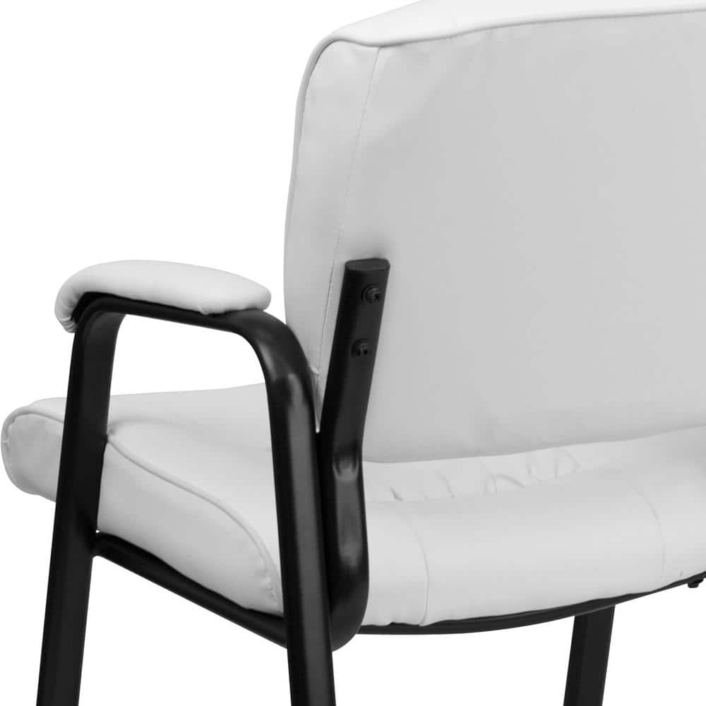 Modern White LeatherSoft Side Reception Chair with Black Metal Frame