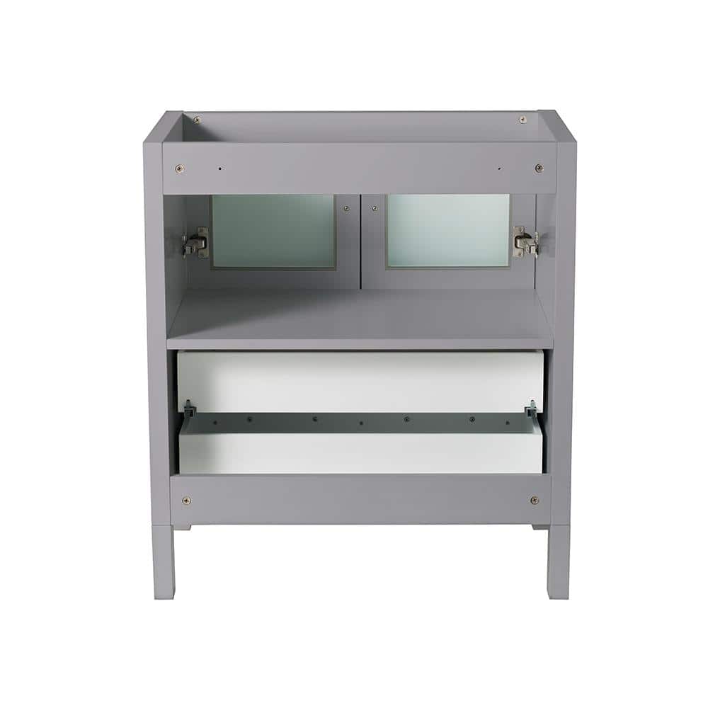 Gray Engineered Wood Freestanding Single Sink Vanity Base with Frosted Glass Doors