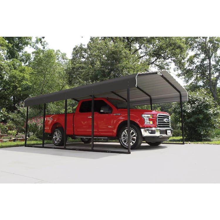 Arrow 12 ft. W x 20 ft. D x 7 ft. H Charcoal Galvanized Steel Carport, Car Canopy and Shelter