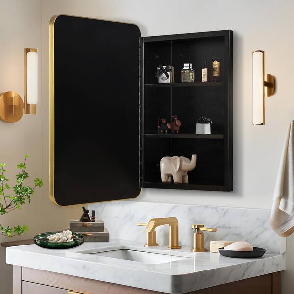 16-in x 24-in Surface/Recessed Mount Gold Mirrored Medicine Cabinet