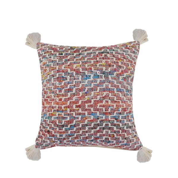 Unbranded Lucia Graphic Multi-color / White Diamonds Tassels Poly-fill 20 in. x 20 in. Indoor Throw Pillow