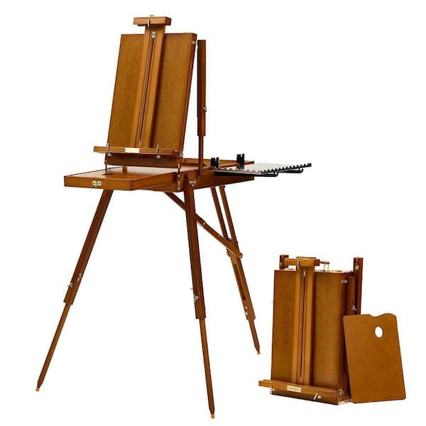 Deluxe Beech Wood French Easel Stand with Metal Side Tray Portable Sketchbox for Outdoor Studio Canvas 34 in.