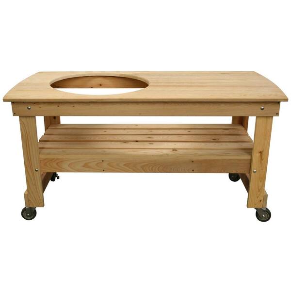 VISION GRILLS Large Cypress Wood Kamado Table with Offset