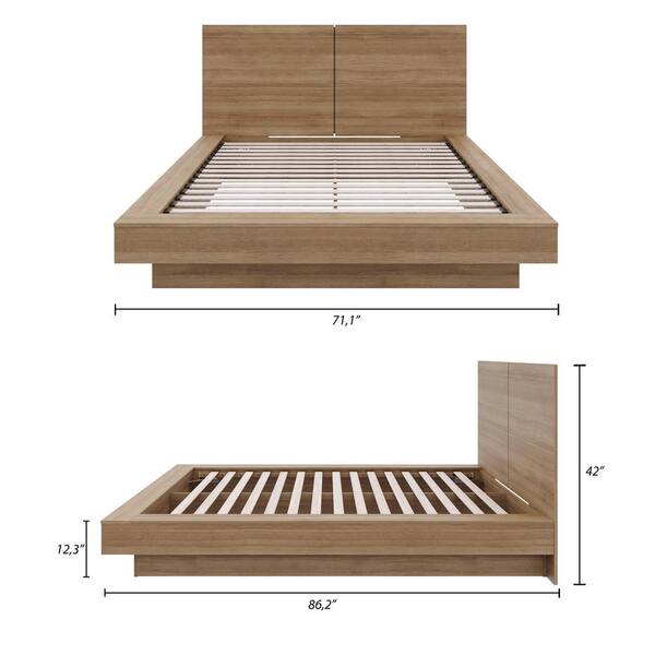 Nexera Napa Brown Oak Frame Queen Size Platform Bed with Headboard