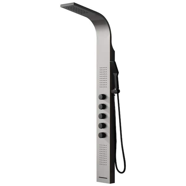 2-Jet Modern Shower Panel Tower System with Rainfall Shower Head, Tub Spout and Shower Wand in Black Nickel