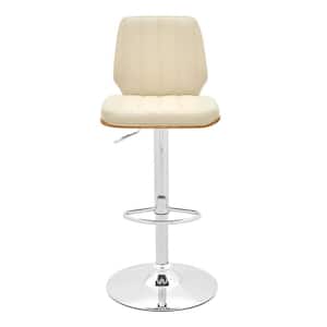 44 in. Cream and Walnut Faux Leather and Steel Swivel Adjustable Height Bar Chair