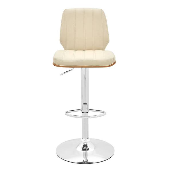 HomeRoots 44 in. Cream and Walnut Faux Leather and Steel Swivel Adjustable Height Bar Chair