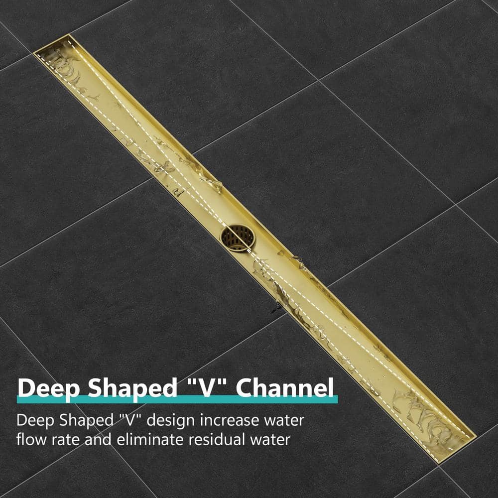 36-Inch Gold Stainless Steel Linear Shower Drain with Square Holes