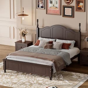 Dark Walnut (Dark Brown) Wood Frame Full Size Platform Bed with Retro Style Headboard