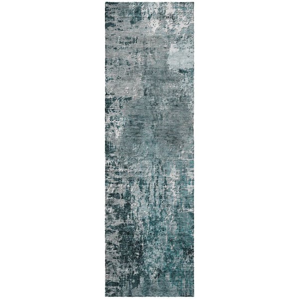 Dream Shag Premium Machine Washable Abstract ADS718 Teal 2 ft. x 7 ft. Runner Rug