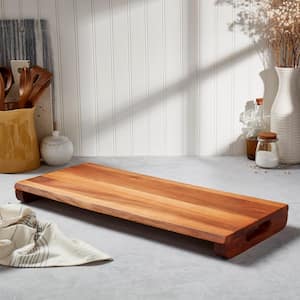 23.75" Rectangular Brown Acacia Wood Cutting Board with Cut Grips