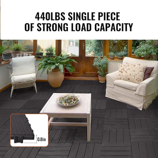 12 in. x 12 in. Square Plastic Deck Tile in Dark Brown, Waterproof, All Weather Use (27 Per Case)