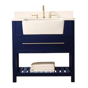 Williamson 36 in. W x 22 in. D x 35.7 in. H Bath Vanity in Navy Blue with White Quartz Vanity Top with White Basin