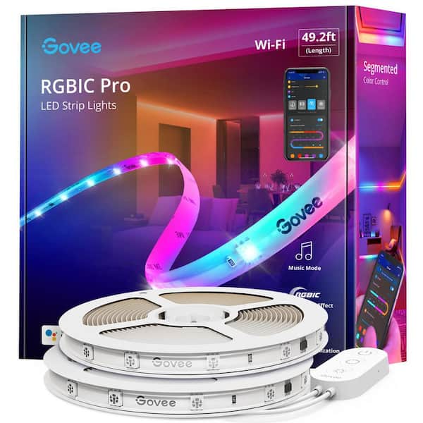 Govee RGBIC Pro 48-Watt Equivalent 49.2 ft. Integrated LED Smart Color Chainging Wi-Fi Enabled White Strip Light (1-Strip)