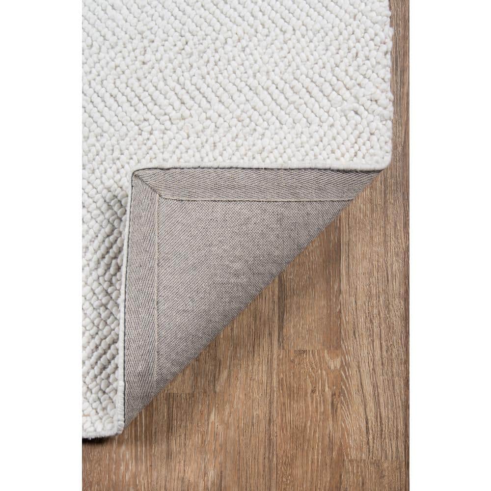 Ivory Herringbone 5' x 8' Handmade Wool and Synthetic Area Rug