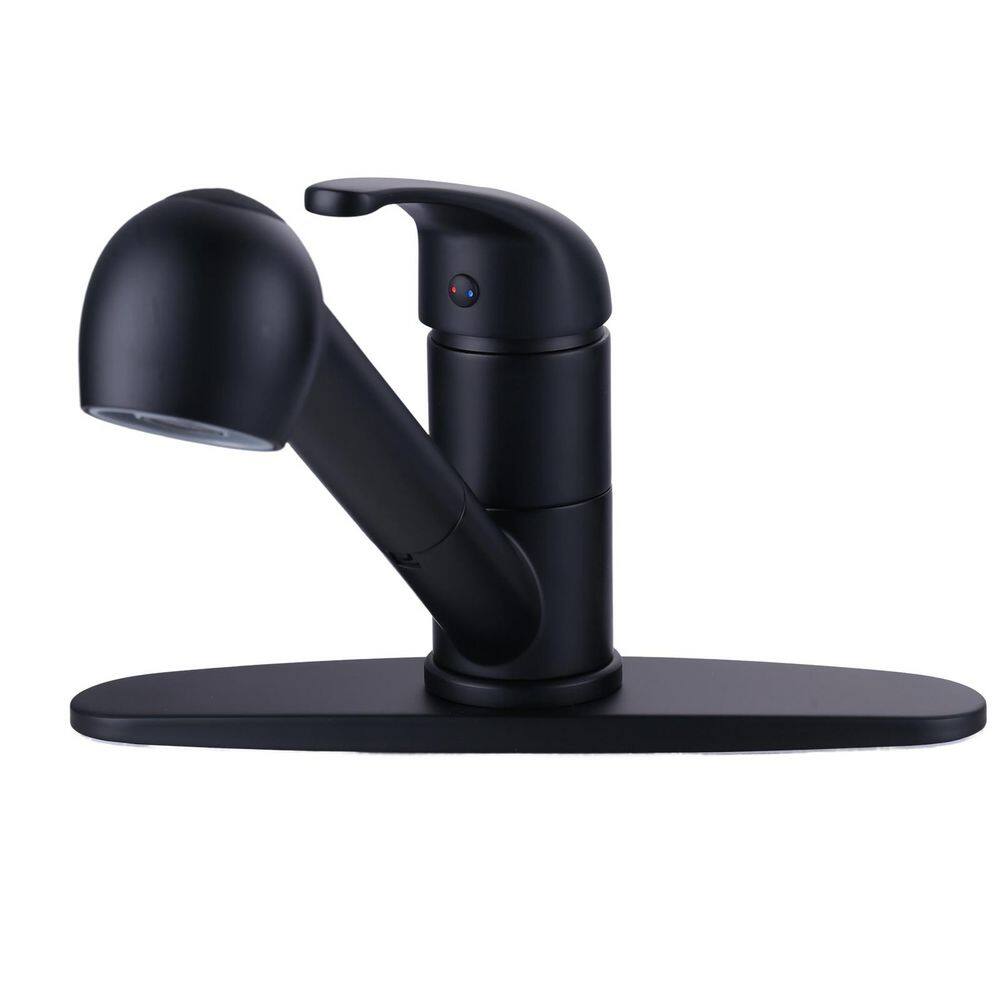 Matte Black Low Arc Pull Out Kitchen Faucet with Sprayer, Single Handle Sink Faucet with Deck Plate