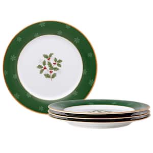 Holly and Berry Gold 9 in. (White) Porcelain Accent Plates, (Set of 4)