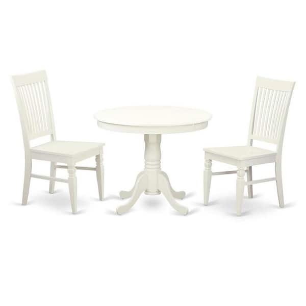East West Furniture 3-Piece Linen White Finish Solid Wood Top - Dining Room Set - Seats 4