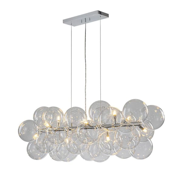 Dvorakova 42.13 in. 10-Light Chrome Linear Bubble Cluster Chandelier with Globe Glass Shades for Dining Room