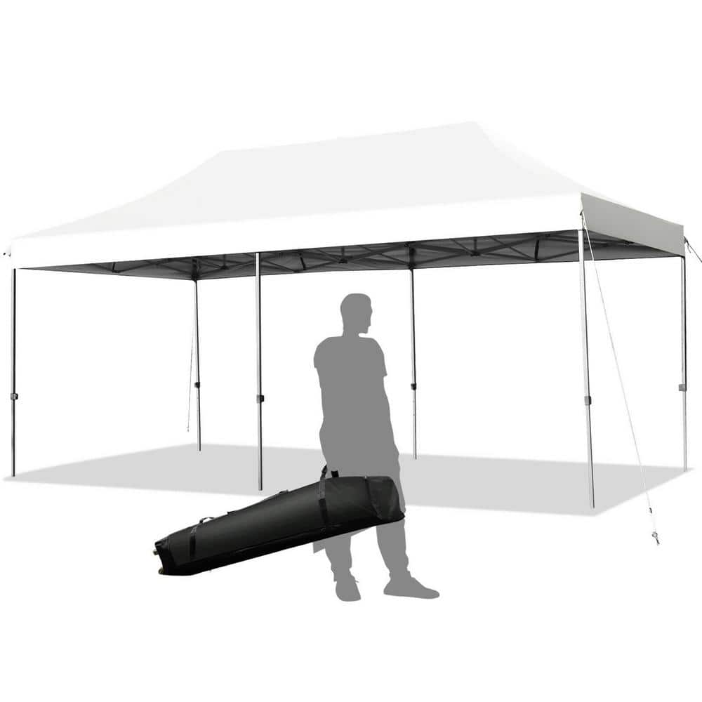 Gymax 10 ft. x 20 ft. Pop up Canopy Tent Folding Heavy-Duty Sun Shelter  Adjustable with Bag White GYM04181 - The Home Depot