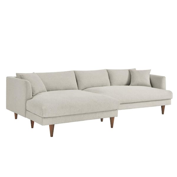 MODWAY Zoya 110 in. in Square Arm 2-piece Polyester Rectangle Sectional Sofa in. Heathered Weave Ivory