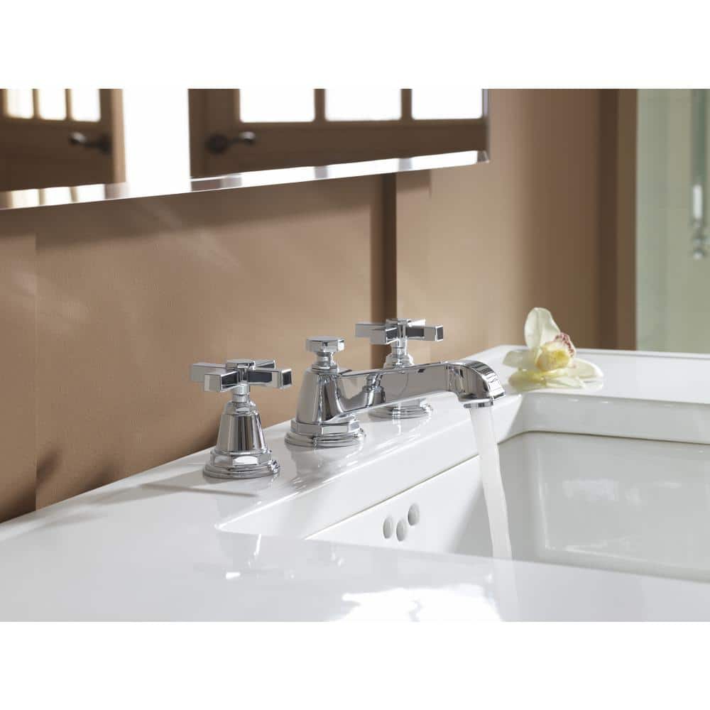 Elegant Pinstripe Polished Chrome Double Cross Handle Bathroom Faucet