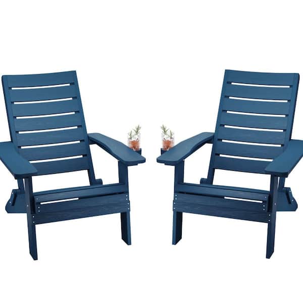 Mximu All-Weather HIPS Navy Blue Folding Plastic Patio Adirondack Chair for Outdoor (Set of 2)