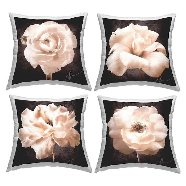Dark Blooming Roses Black Square Outdoor Throw Pillow 4-Pack