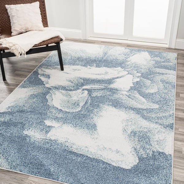 Petalo Abstract 2-Tone Modern Blue/Cream 4 ft. x 6 ft. Area Rug