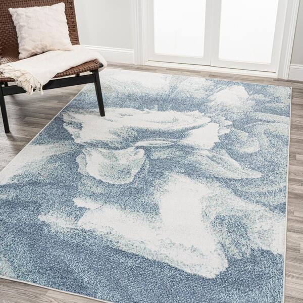 JONATHAN Y Petalo Abstract 2-Tone Modern Blue/Cream 5 ft. x 8 ft. Area Rug