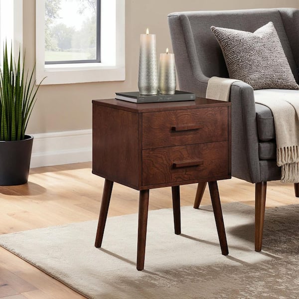 Oslo 15.75 in. Espresso Square Wood End Table with 2 Drawers