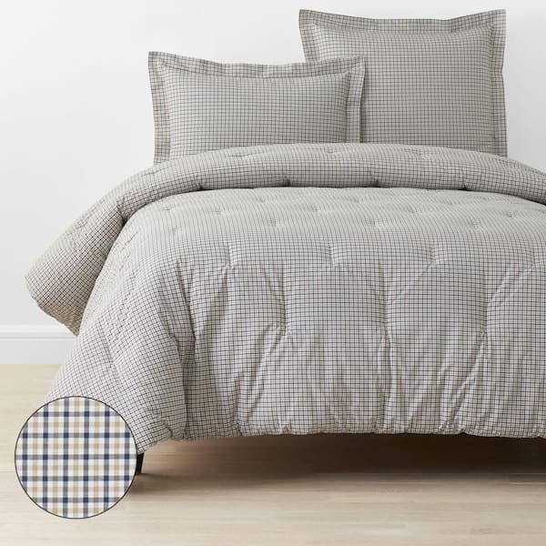 Company Cotton Brown Mini Check Yarn Dyed Twin/Twin XL Cotton Percale Comforter