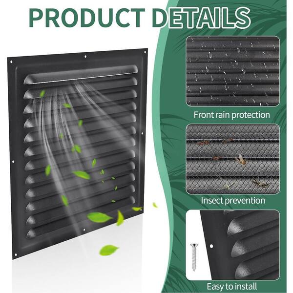 thumbnail image 2 of TIHCXNY (Black 1 Pack 10" X 10"Inch) Gable Vents, Aluminum Walls, Lofts, Garages Etc With Screened Metal Shed Vents, Outdoor House Loft Ceiling Reinforced Square Vents Shutters Exterior Grille (Matt 2 of 10
