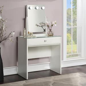 Clara White Makeup Vanity and Mirror with Bulb Lights