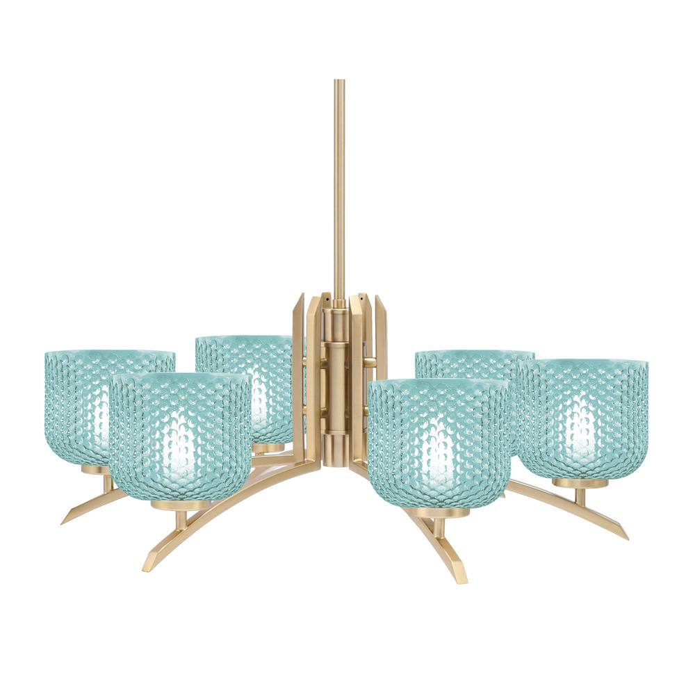 Siena 27.5 in. 6-Light New Age Brass Chandelier with 6 in. Turquoise Textur