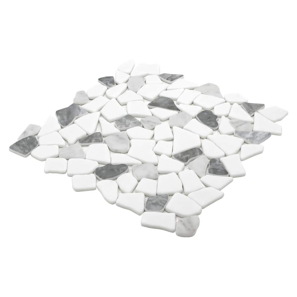 12" x 12" Mixed Gray Pebble Glass and Marble Mosaic Tile