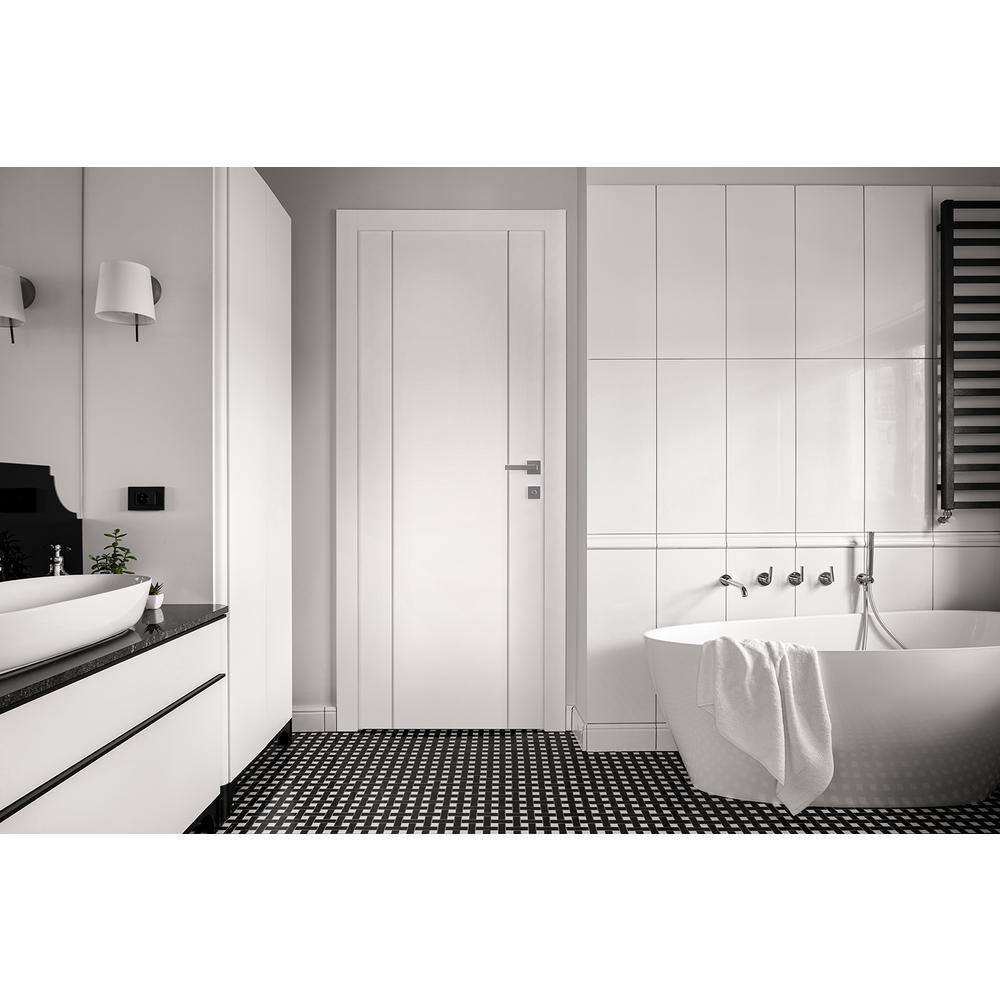 Stella 32" Snow White Composite Prehung Interior Door with Satin Nickel Hinges