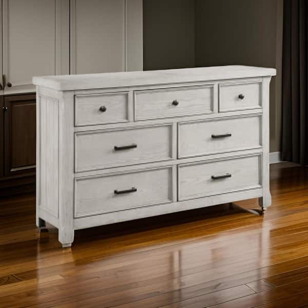 Benjara White and Black 7-Drawer 66.5 in. Wide Dresser Without Mirror
