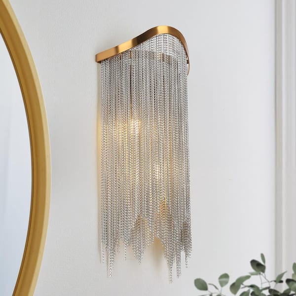 LNC Shoebill 2-Light Plating Brass Wall Sconce with Metal Tassel