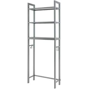25 in. W x 67.5 in. H x 10.5 in. D Grey Over The Toilet Storage with Shelf Space Saving Metal Bathroom Organizer Hooks
