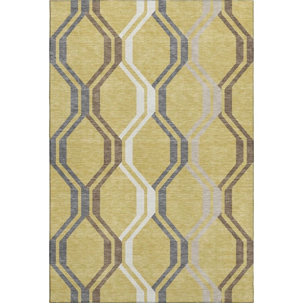 Mayfield Premium Machine Washable Abstract AMF2326 Gold 10 ft. x 14 ft. Area Rug