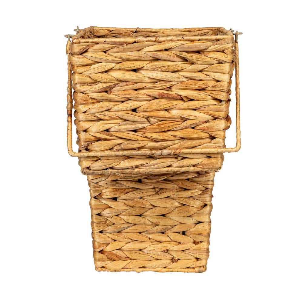 Natural Water Hyacinth Handwoven Wicker Stair Basket with Handles