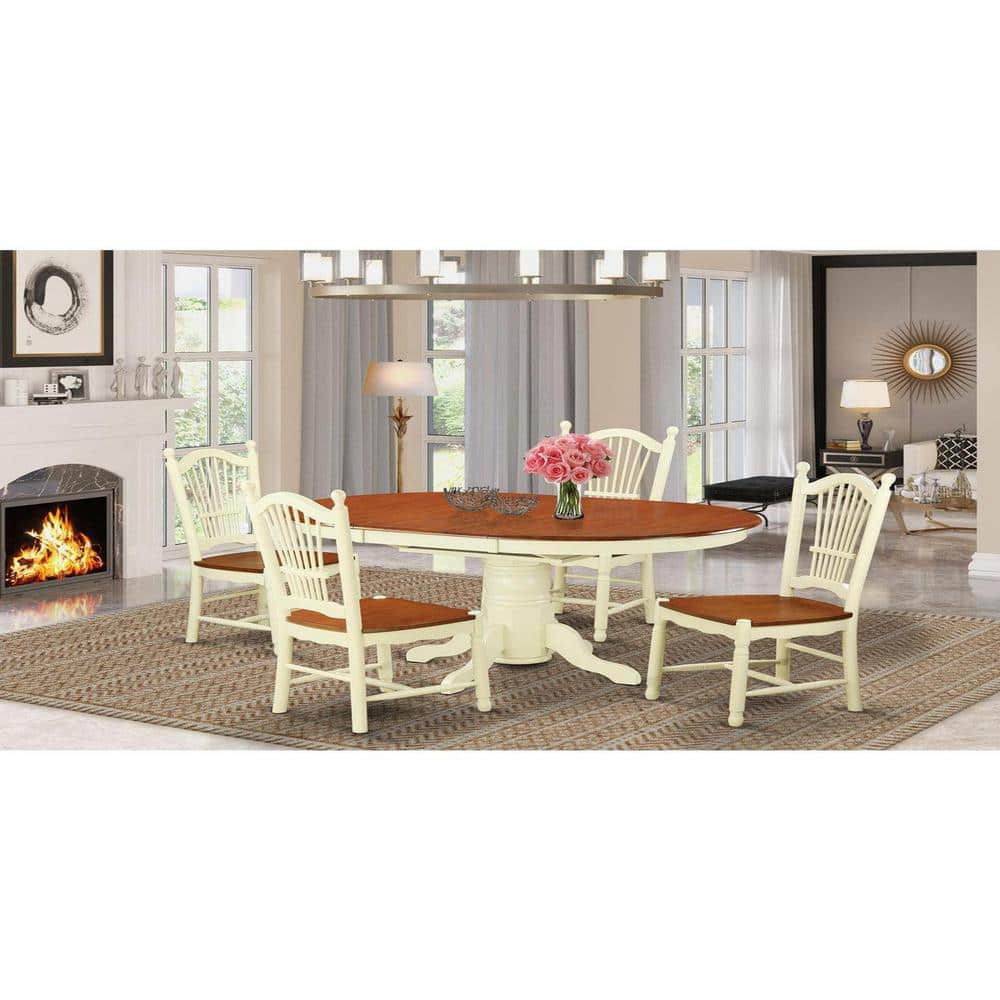 Set Da Pranzo 5 Pezzi East West Furniture – Tavolo Rotondo Bianco 106x107 Cm E 4 Sedie In Legno Di Gomma, Stile Moderno