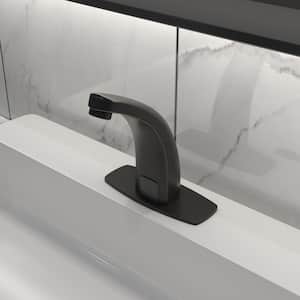 DC Powered Commercial Touchless Single Hole Bathroom Faucet With Deck Plate & Pop Up Drain In Oil Rubbed Bronze