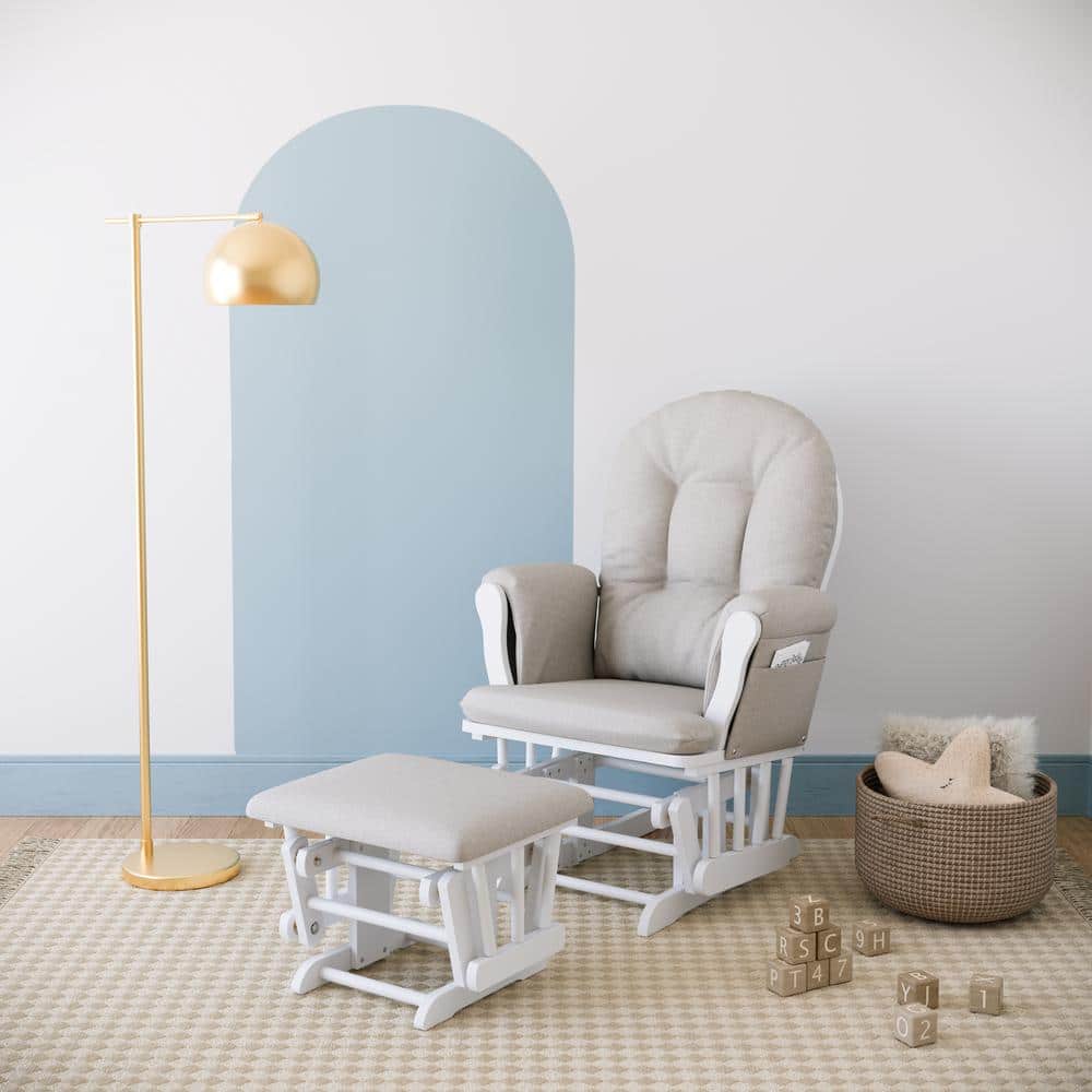 White and Taupe Swirl Glider with Ottoman Set