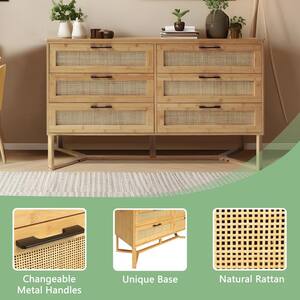 Yellow Bamboo 6-Drawer 47.4 in. W Dressers with Unique Base