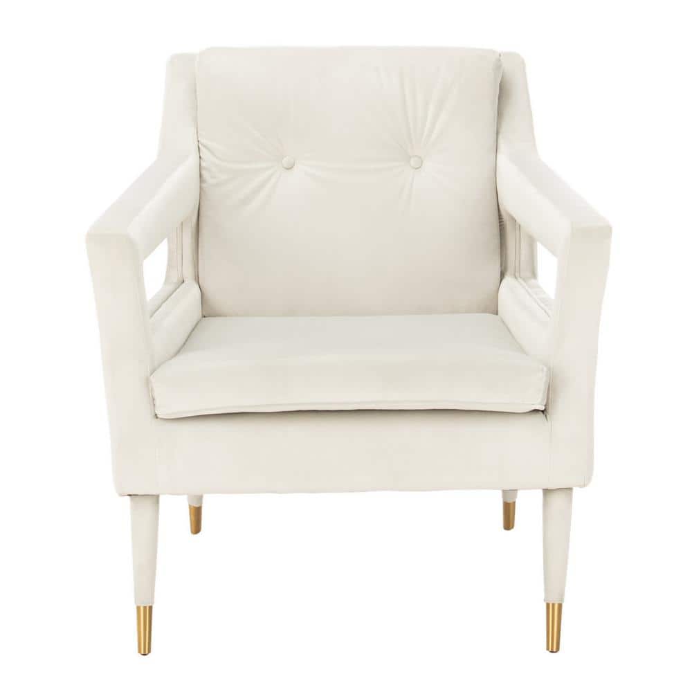 Elegant Silver Velvet Wood Accent Chair with Gold-Capped Legs