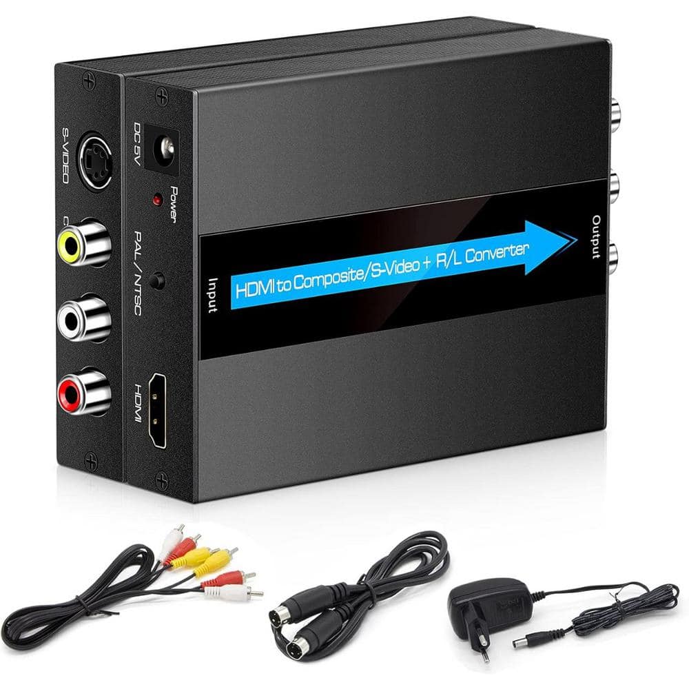 Black HDMI to S-Video RCA Converter with 1080P Input and Wide Compatibility